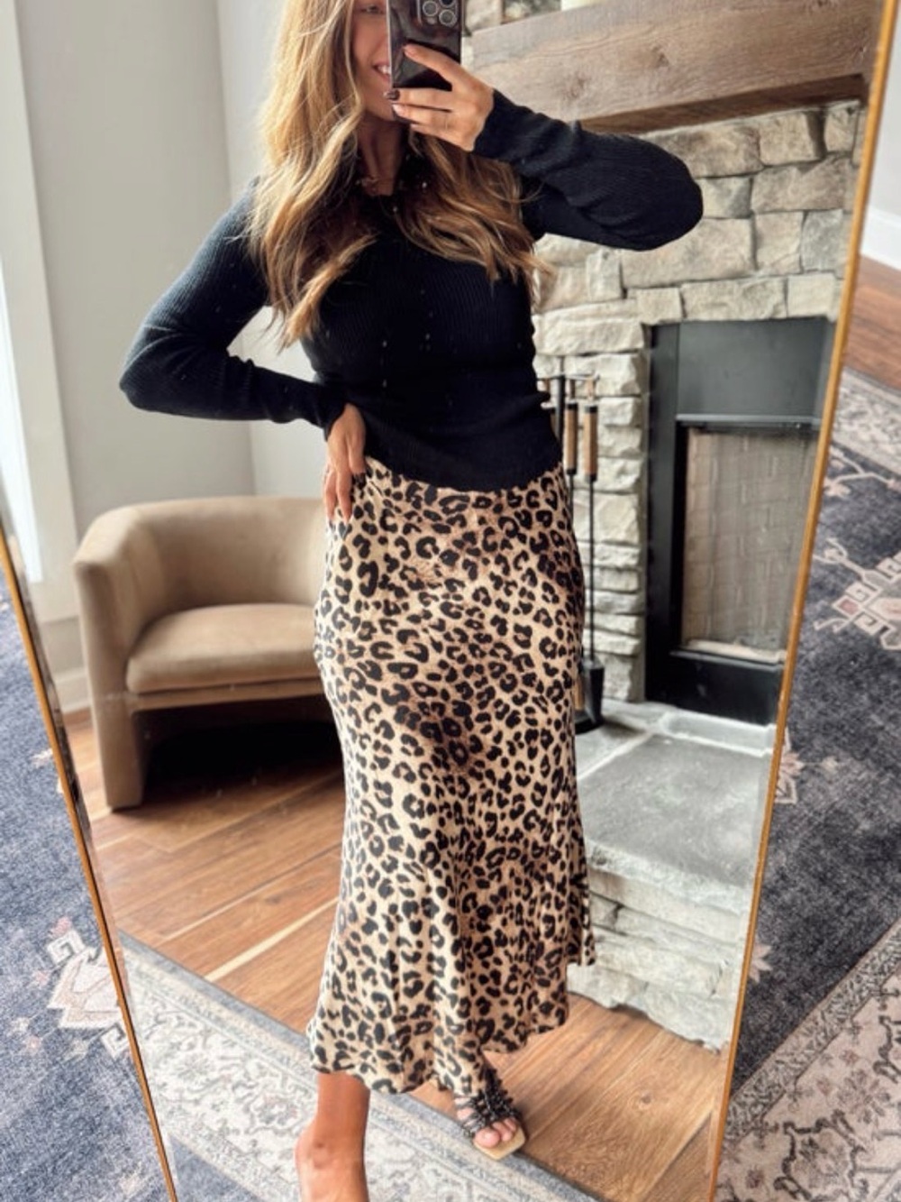 Leopard Print Midi Skirt - Animal Print Tan/Black